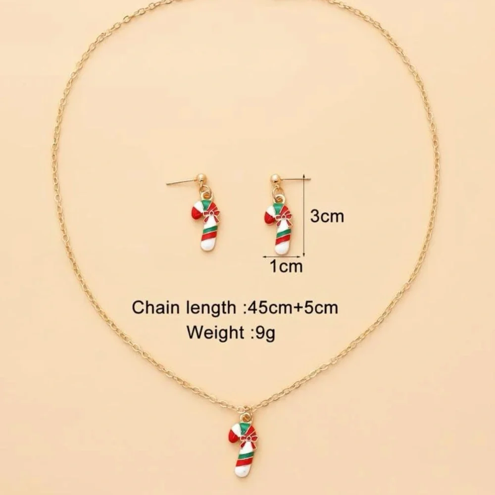 Christmas Candy Cane Jewelry Set – Holiday Necklace & Earrings